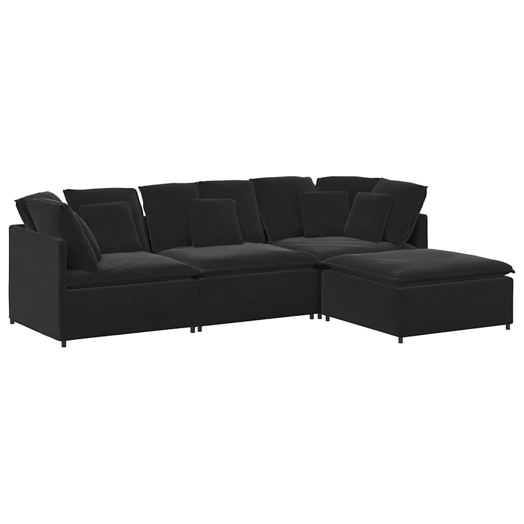 Modulares Sofa mit Fußhocker Kissen Samt Schwarz