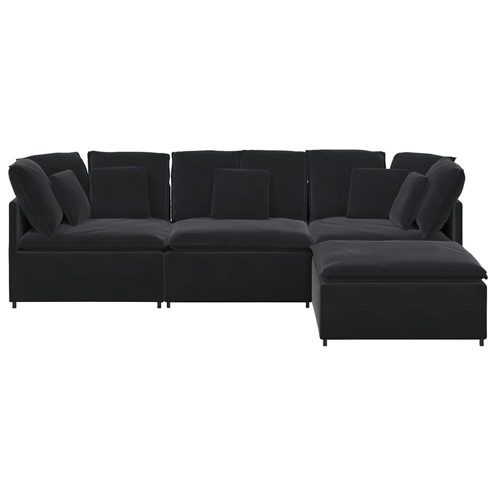 Modulares Sofa mit Fußhocker Kissen Samt Schwarz