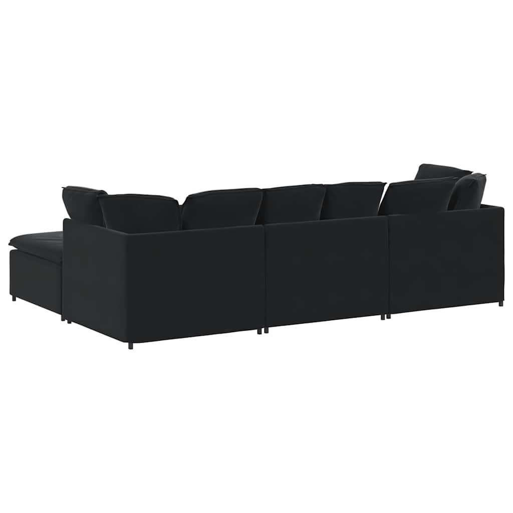 Modulares Sofa mit Fußhocker Kissen Samt Schwarz