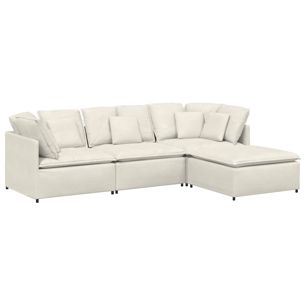Modulares Sofa mit Fußhocker Kissen Samt Cream