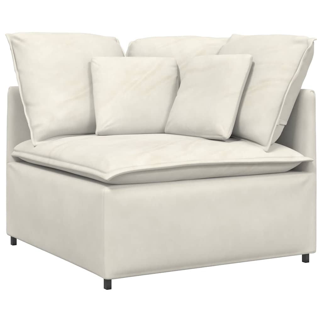 Modulares Sofa mit Fußhocker Kissen Samt Cream