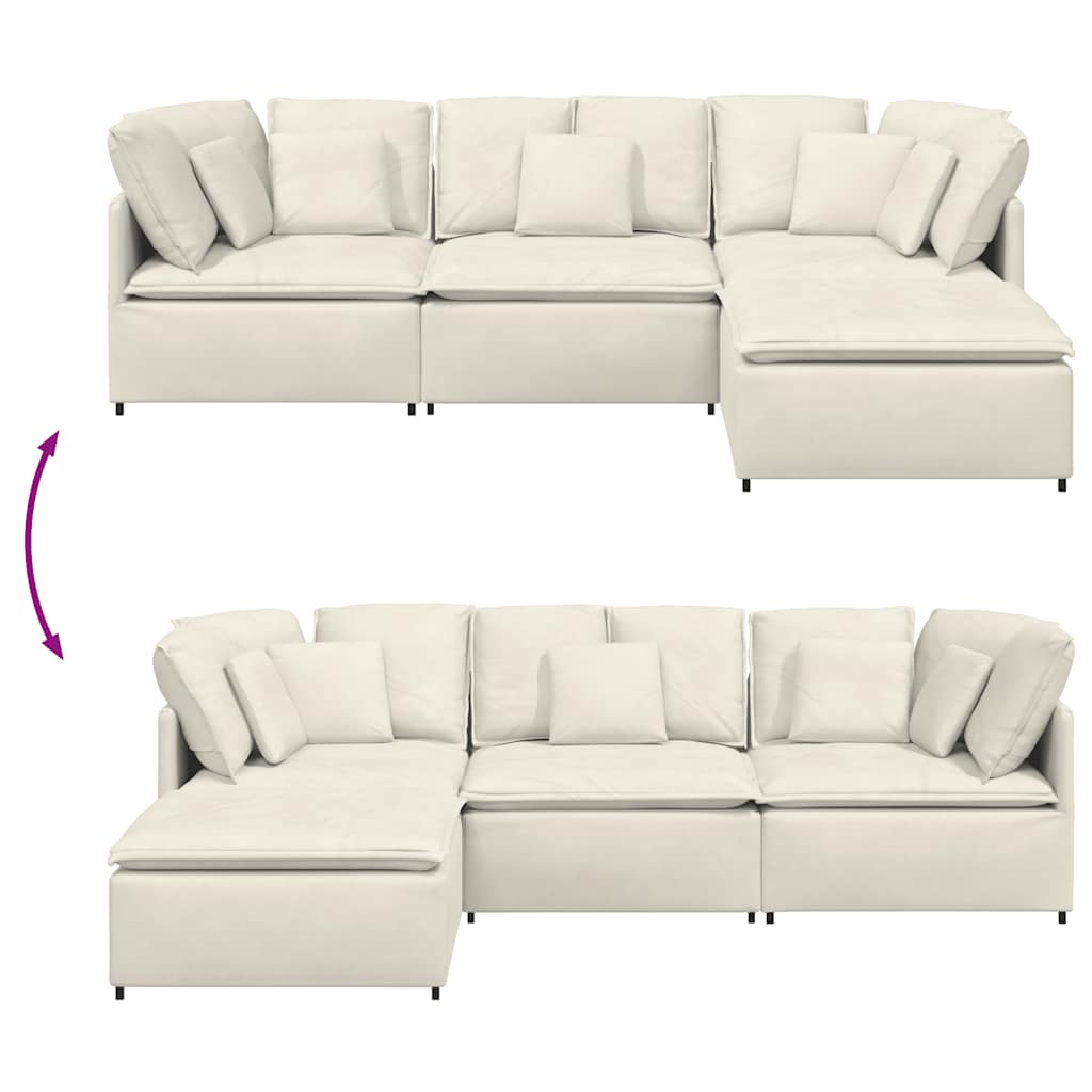 Modulares Sofa mit Fußhocker Kissen Samt Cream