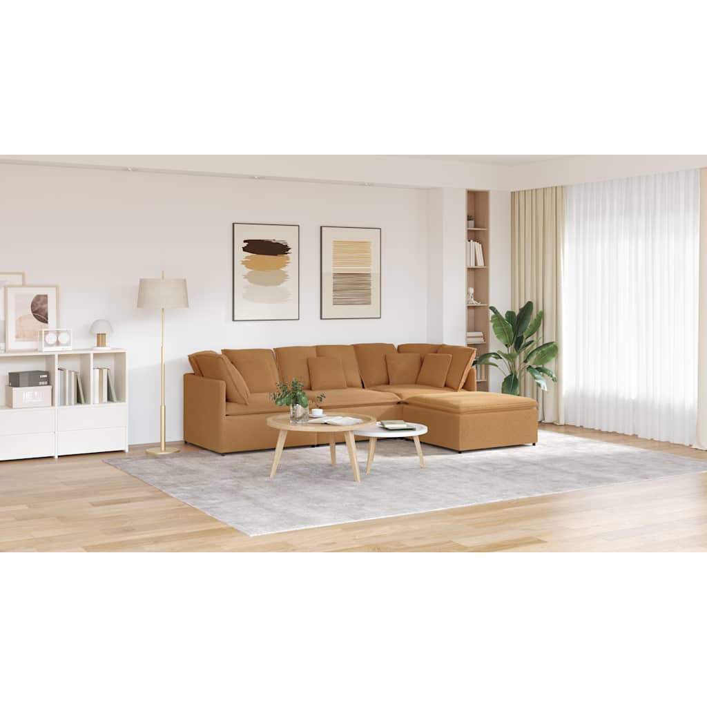 Canapé modulable avec coussin repose-pieds en tissu aspect laine d'agneau beige