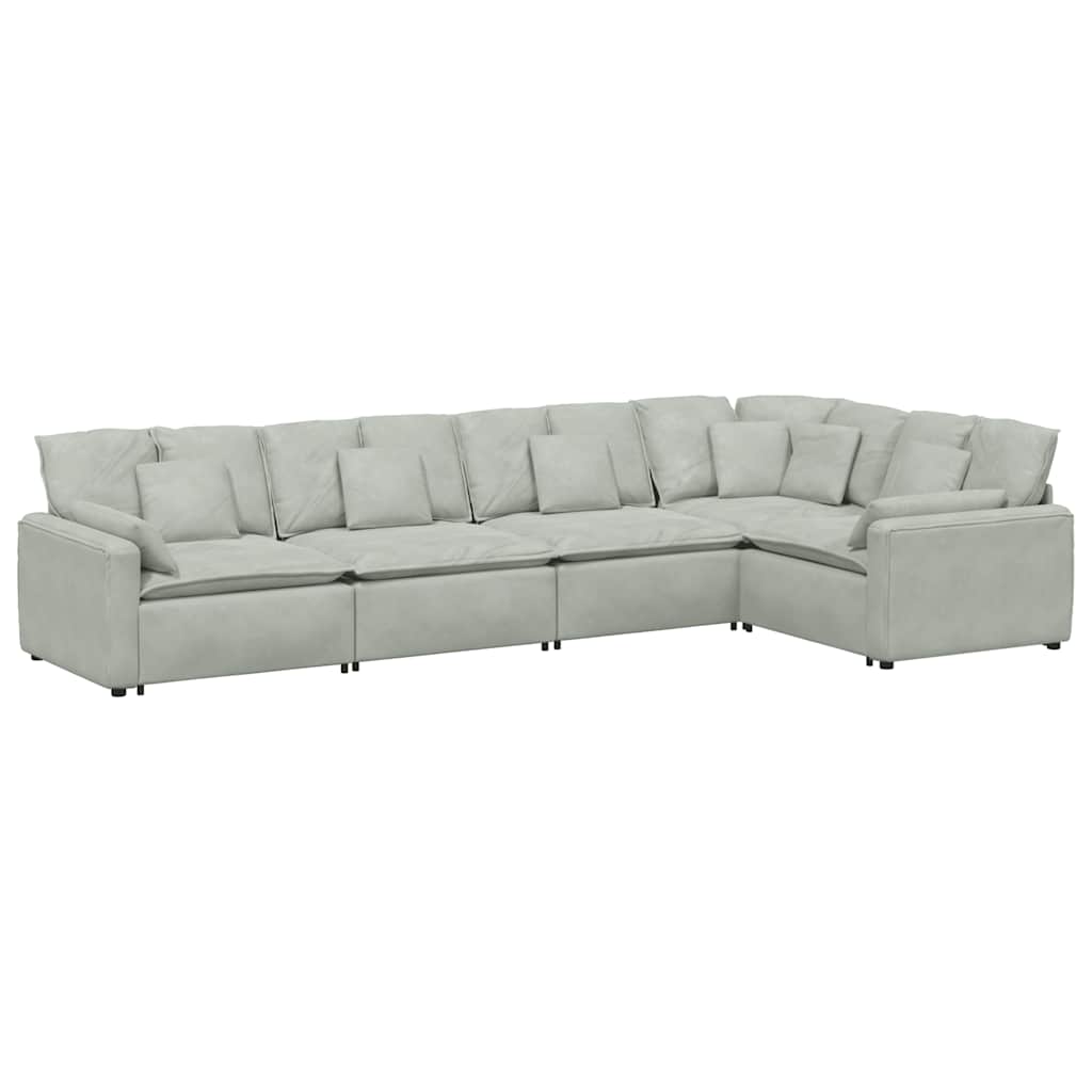 Canapé modulable avec coussins en velours gris clair