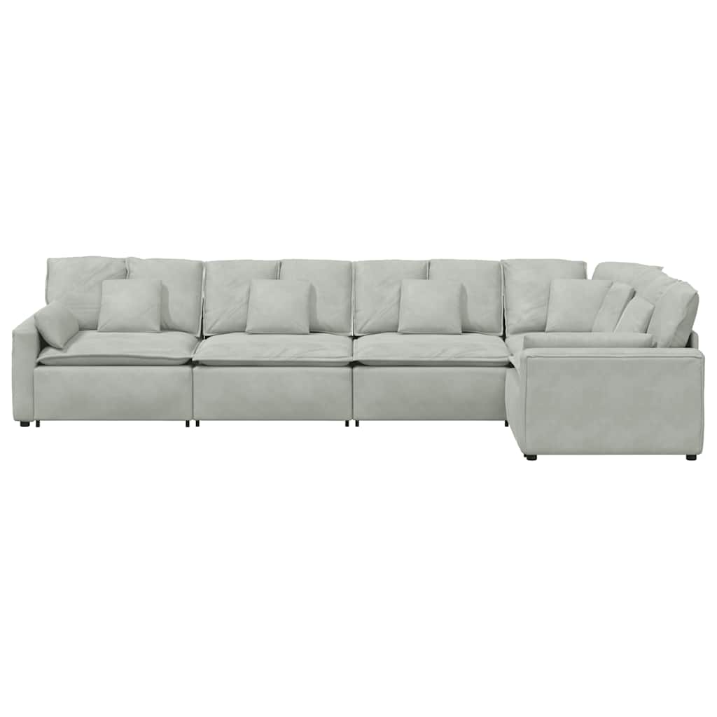 Canapé modulable avec coussins en velours gris clair