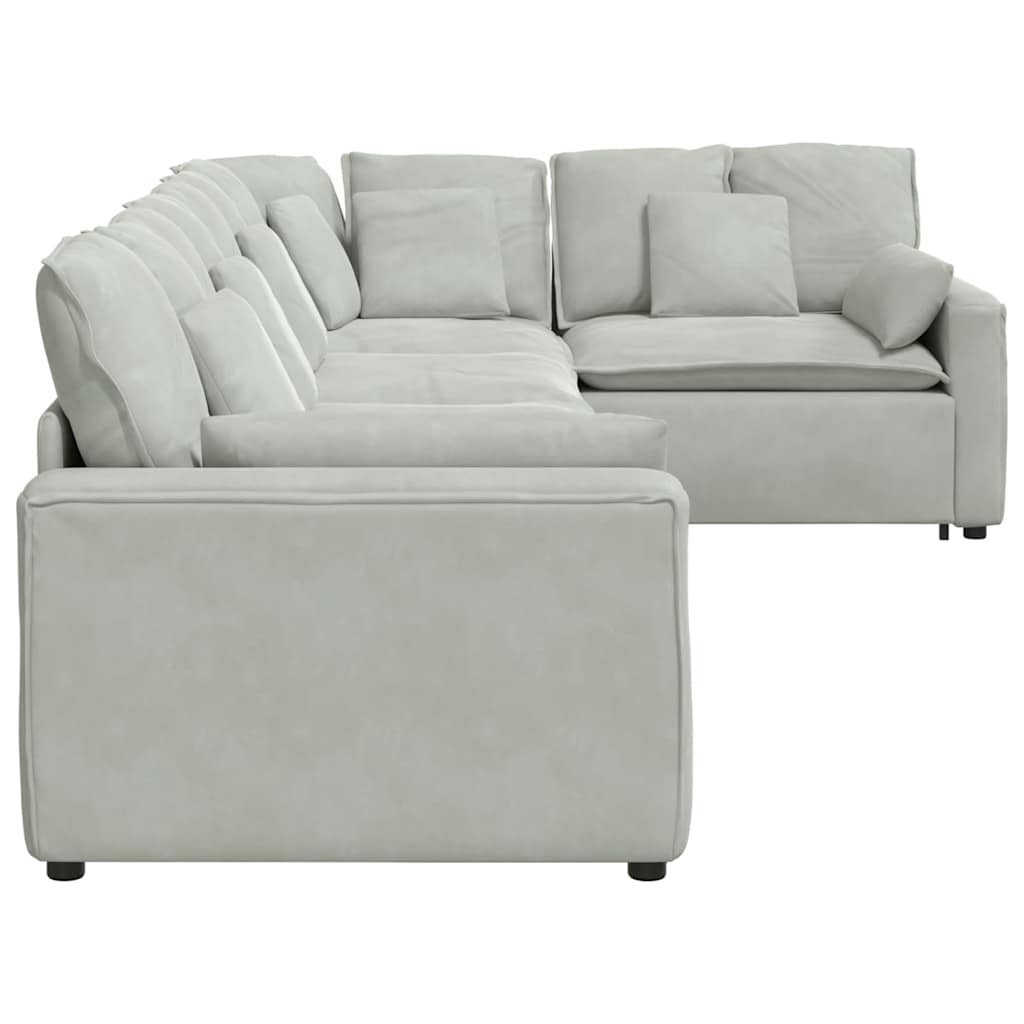 Canapé modulable avec coussins en velours gris clair