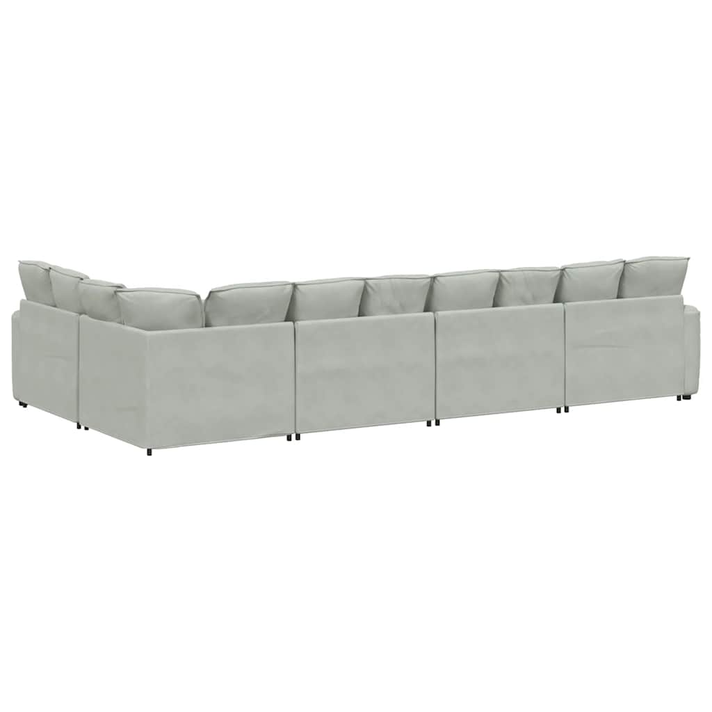Canapé modulable avec coussins en velours gris clair