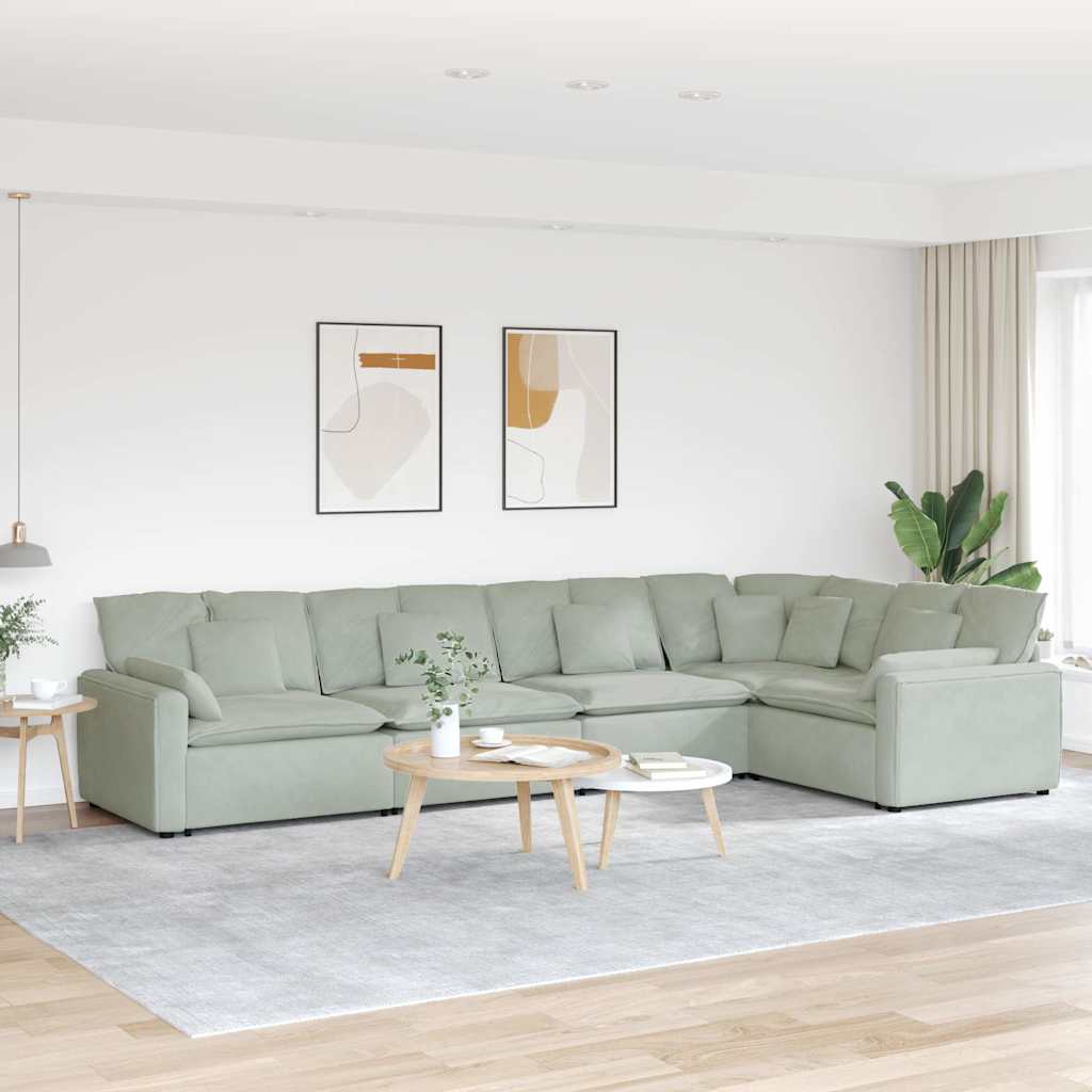 Canapé modulable avec coussins en velours gris clair
