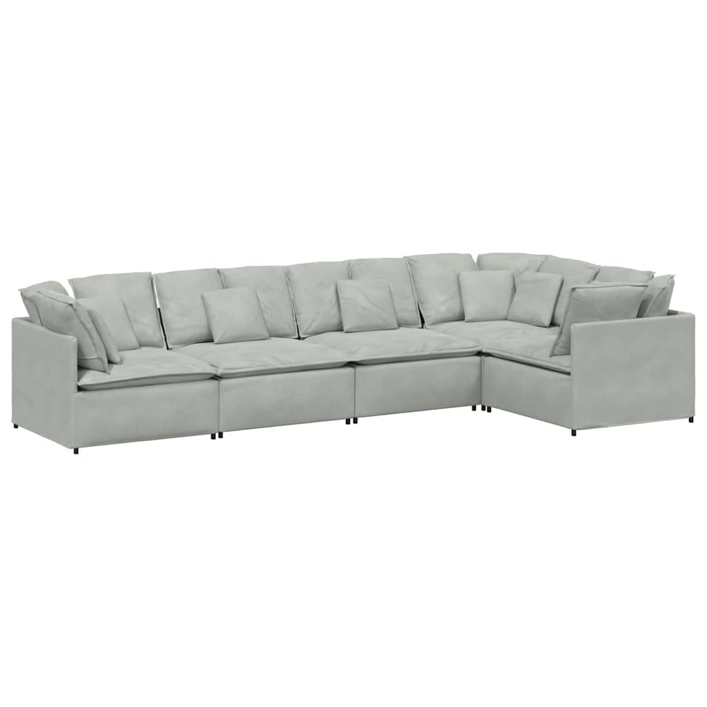 Canapé modulable avec coussins en velours gris clair