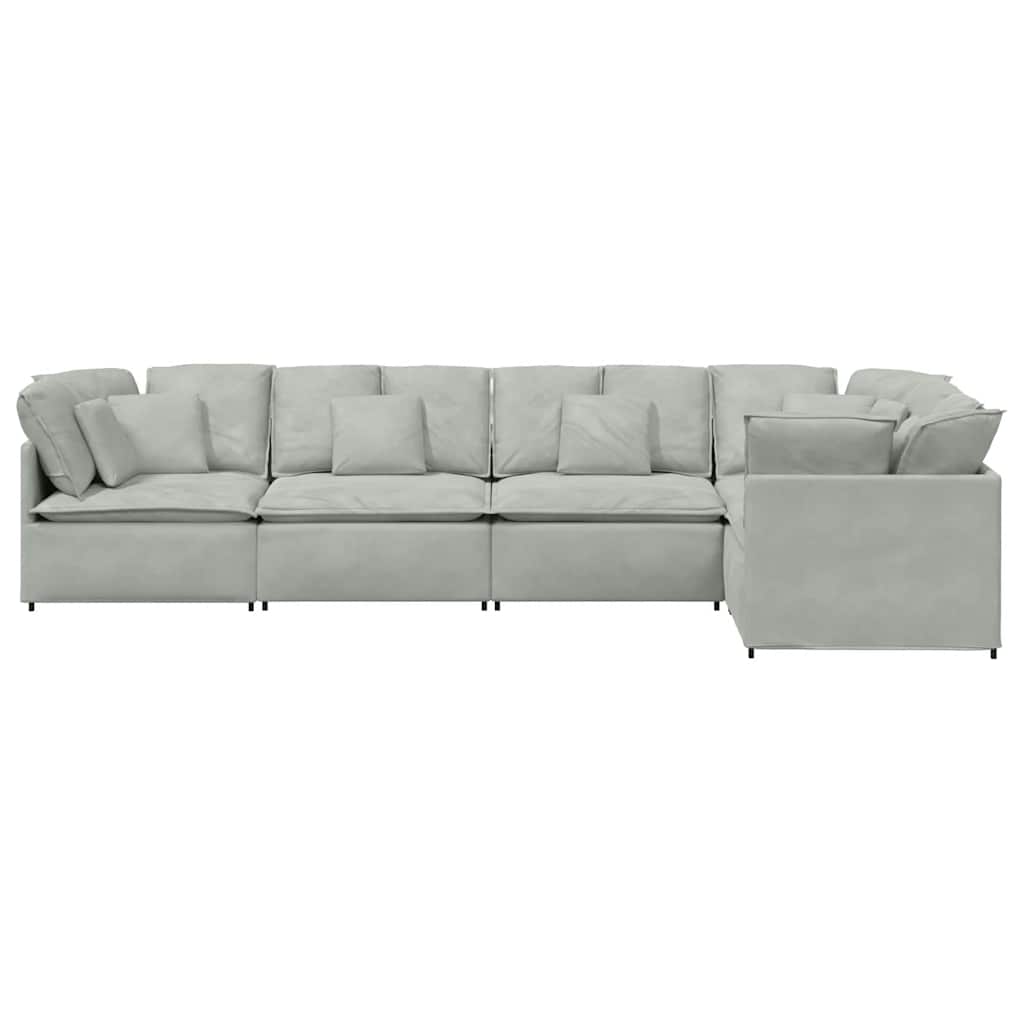 Canapé modulable avec coussins en velours gris clair