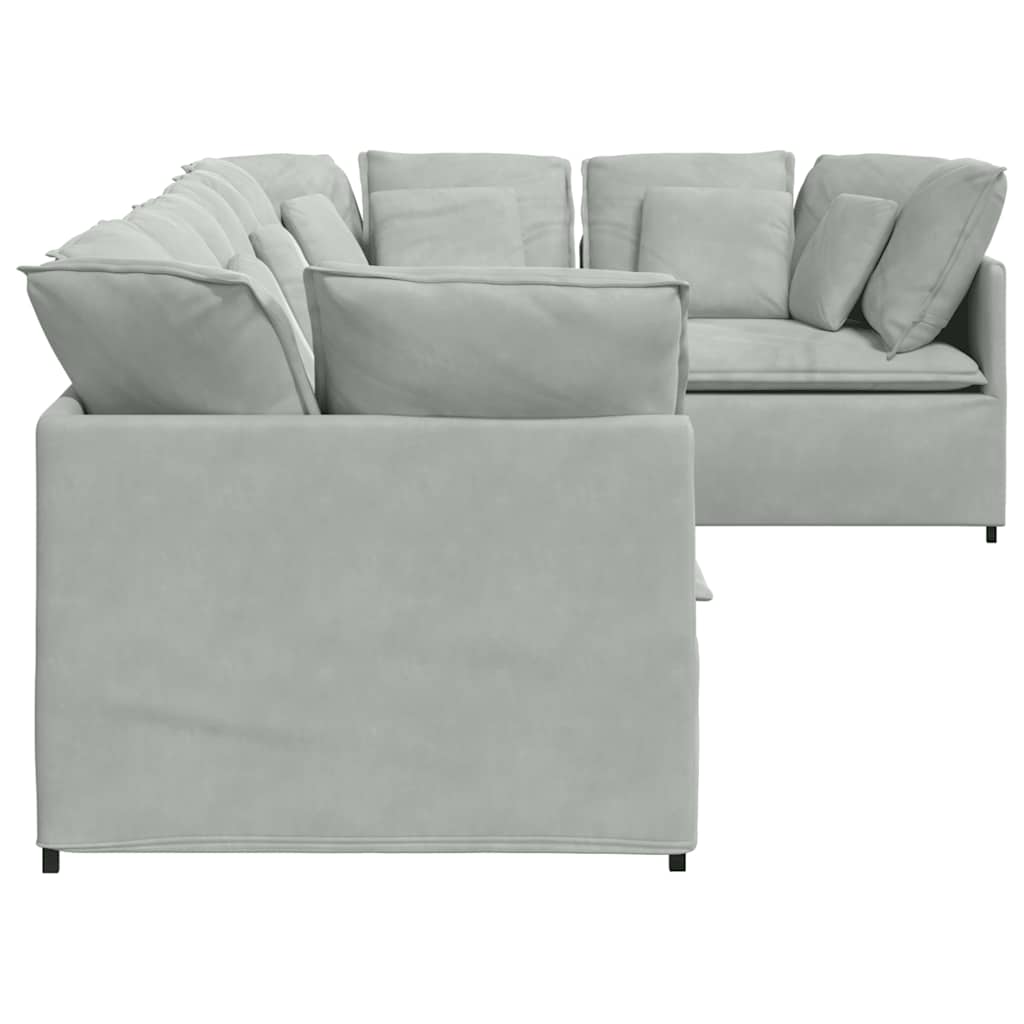 Canapé modulable avec coussins en velours gris clair