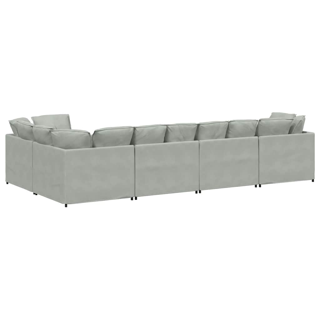 Canapé modulable avec coussins en velours gris clair