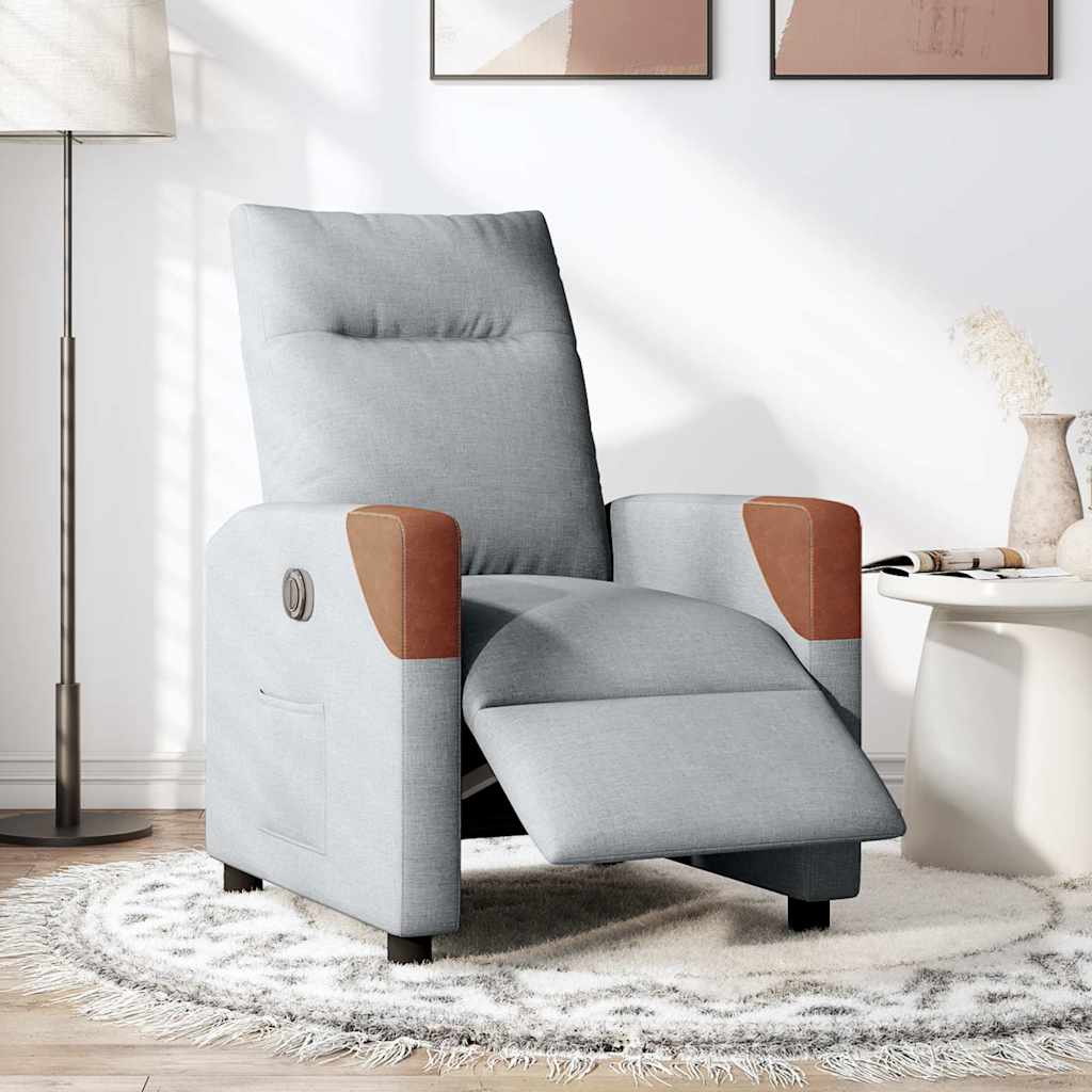 Fauteuil inclinable électrique en tissu gris clair