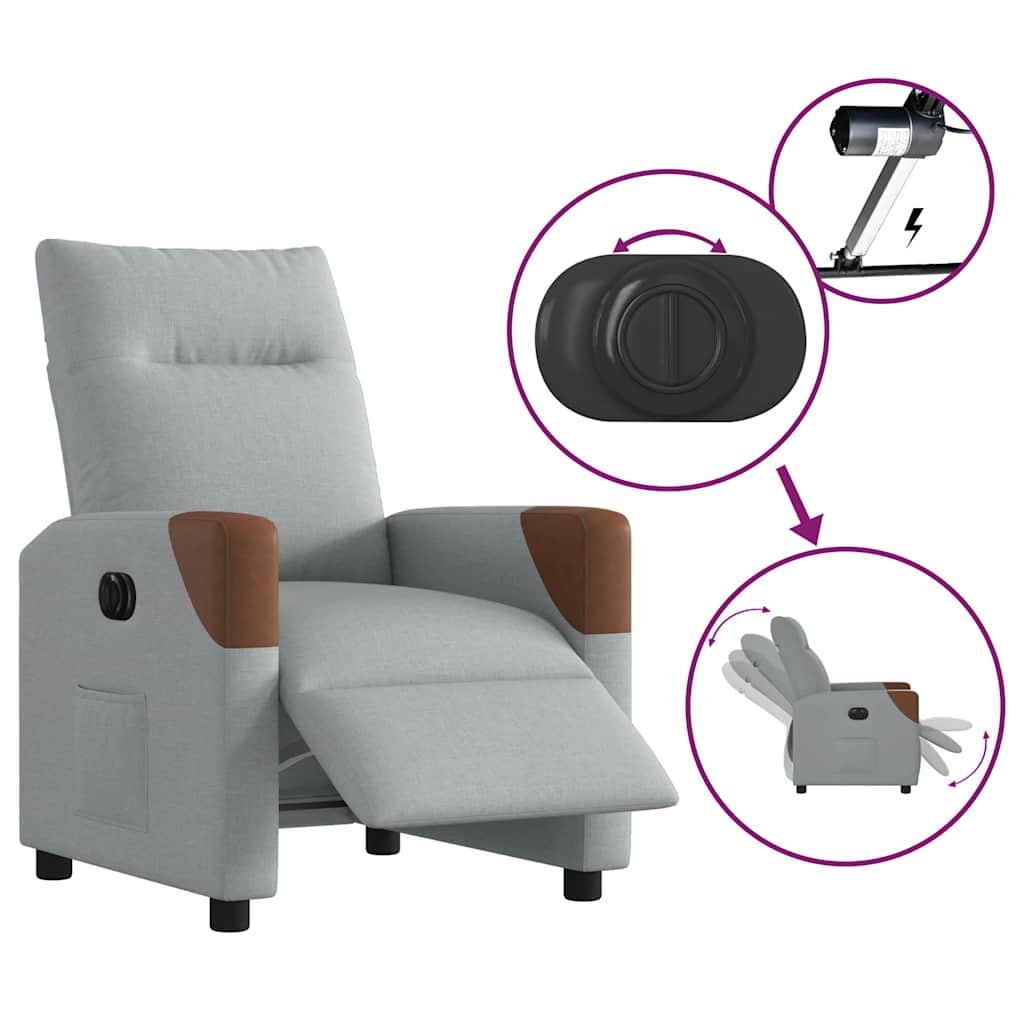 Fauteuil inclinable électrique en tissu gris clair