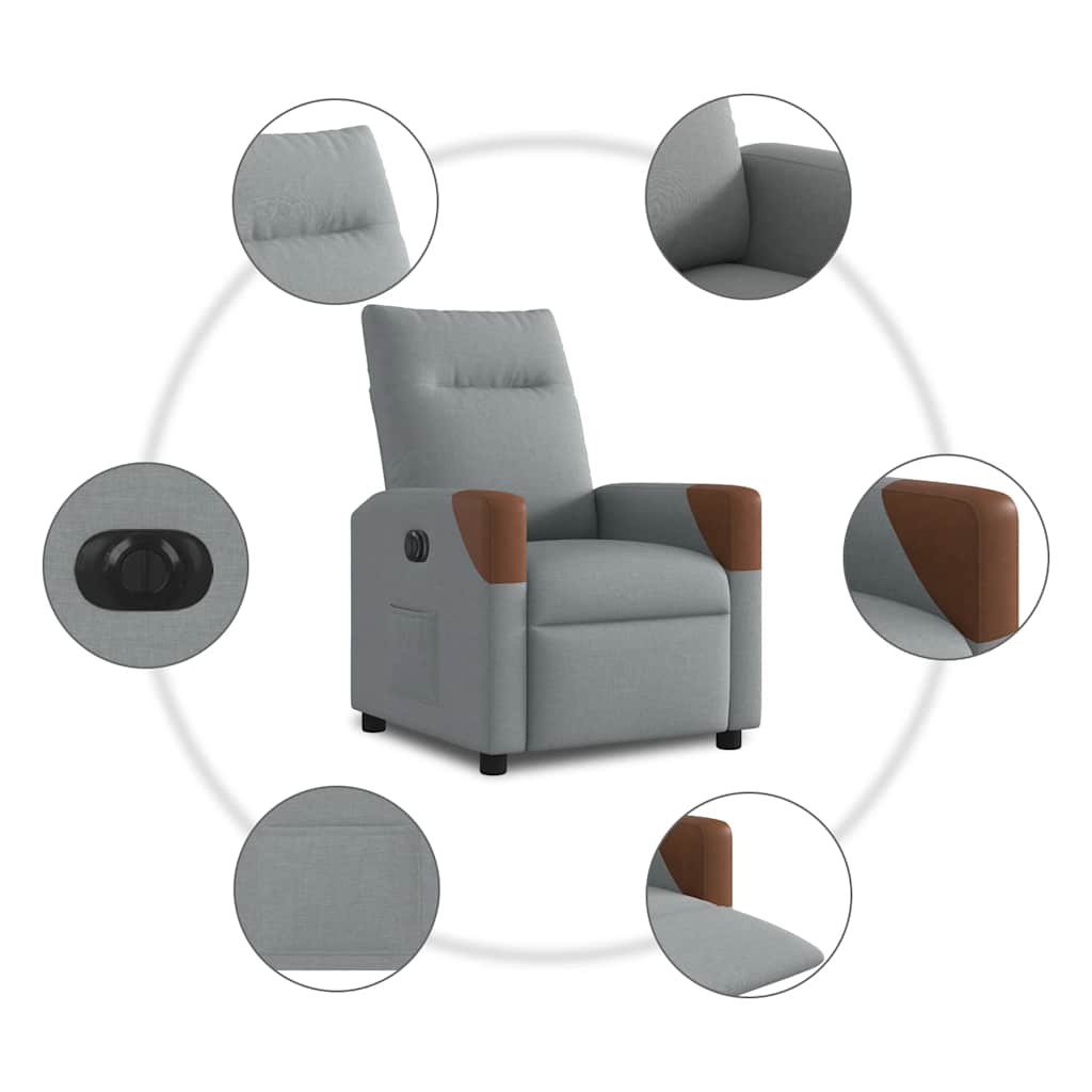 Fauteuil inclinable électrique en tissu gris clair