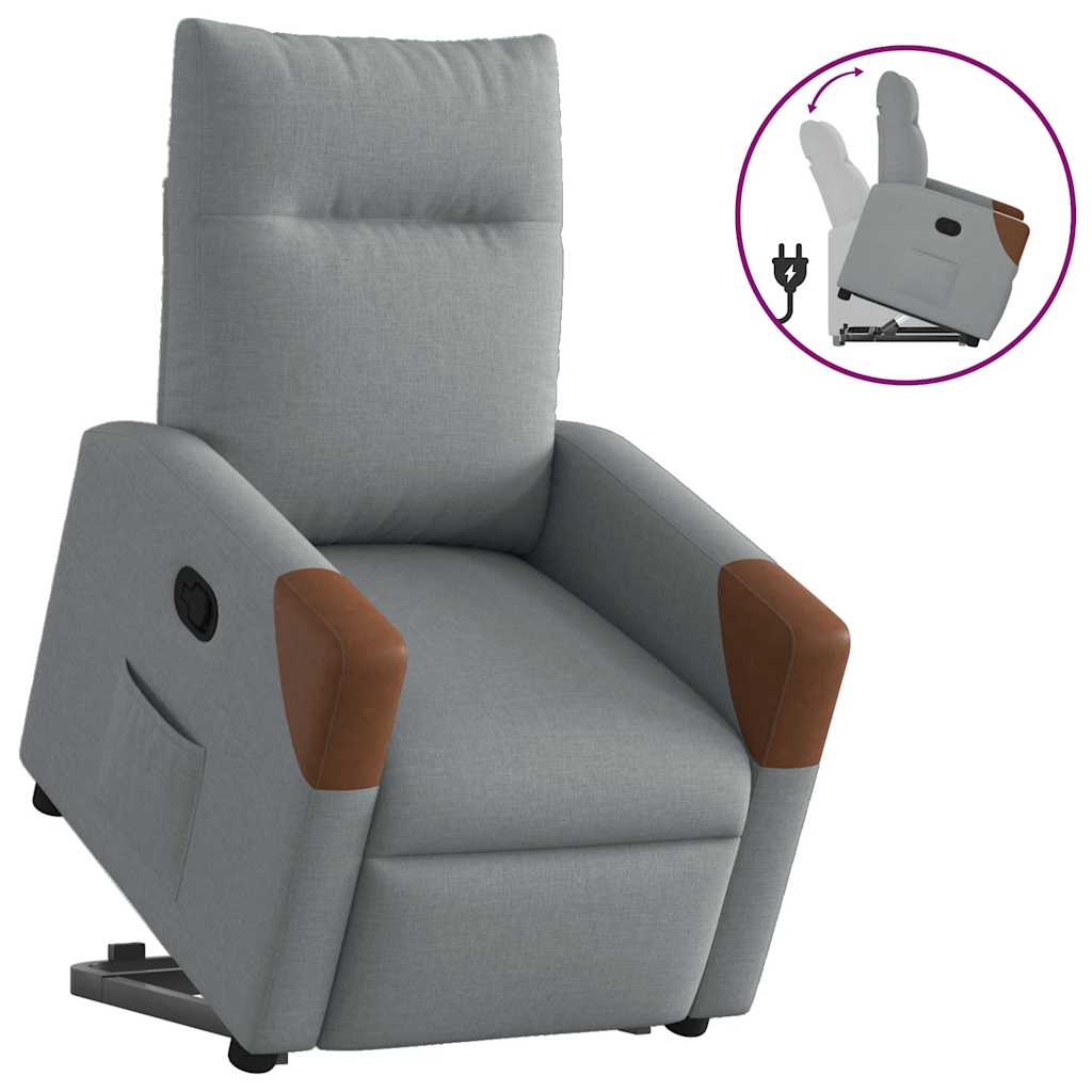 Fauteuil relax avec aide à la verticalisation en tissu gris clair