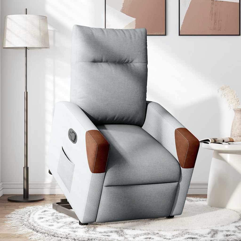 Fauteuil relax avec aide à la verticalisation en tissu gris clair