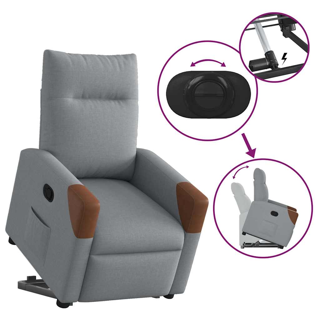 Fauteuil relax avec aide à la verticalisation en tissu gris clair