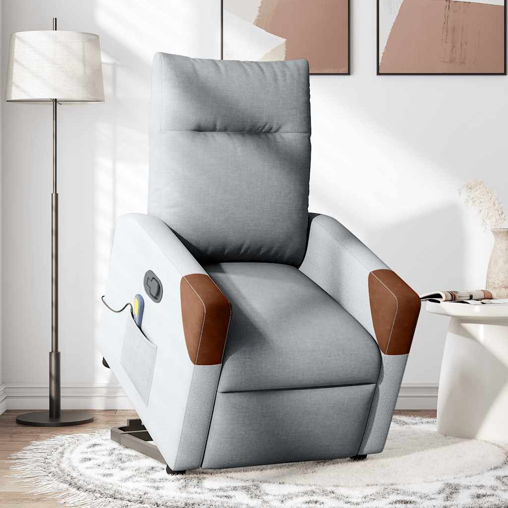 Fauteuil de massage avec aide à la verticalisation en tissu gris clair