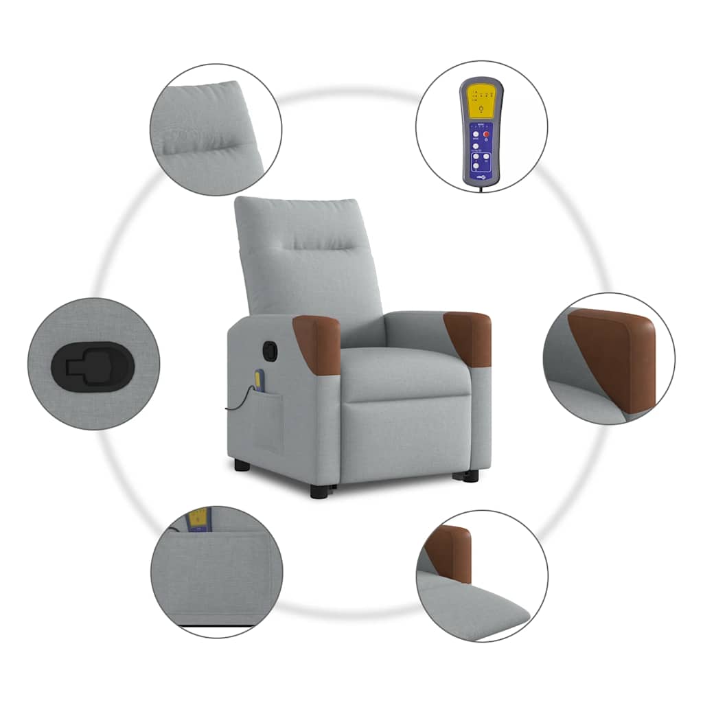 Fauteuil de massage avec aide à la verticalisation en tissu gris clair
