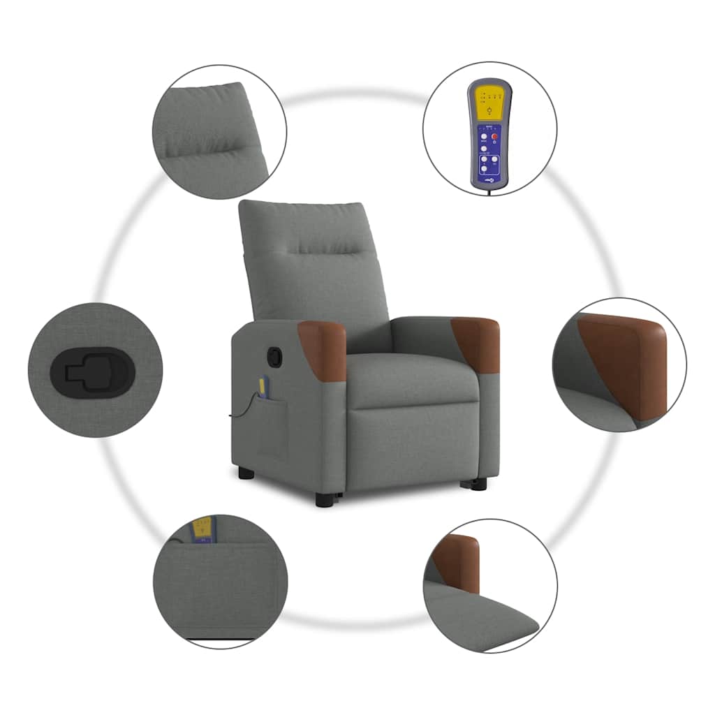 Fauteuil de massage avec aide au verticalisation en tissu gris foncé