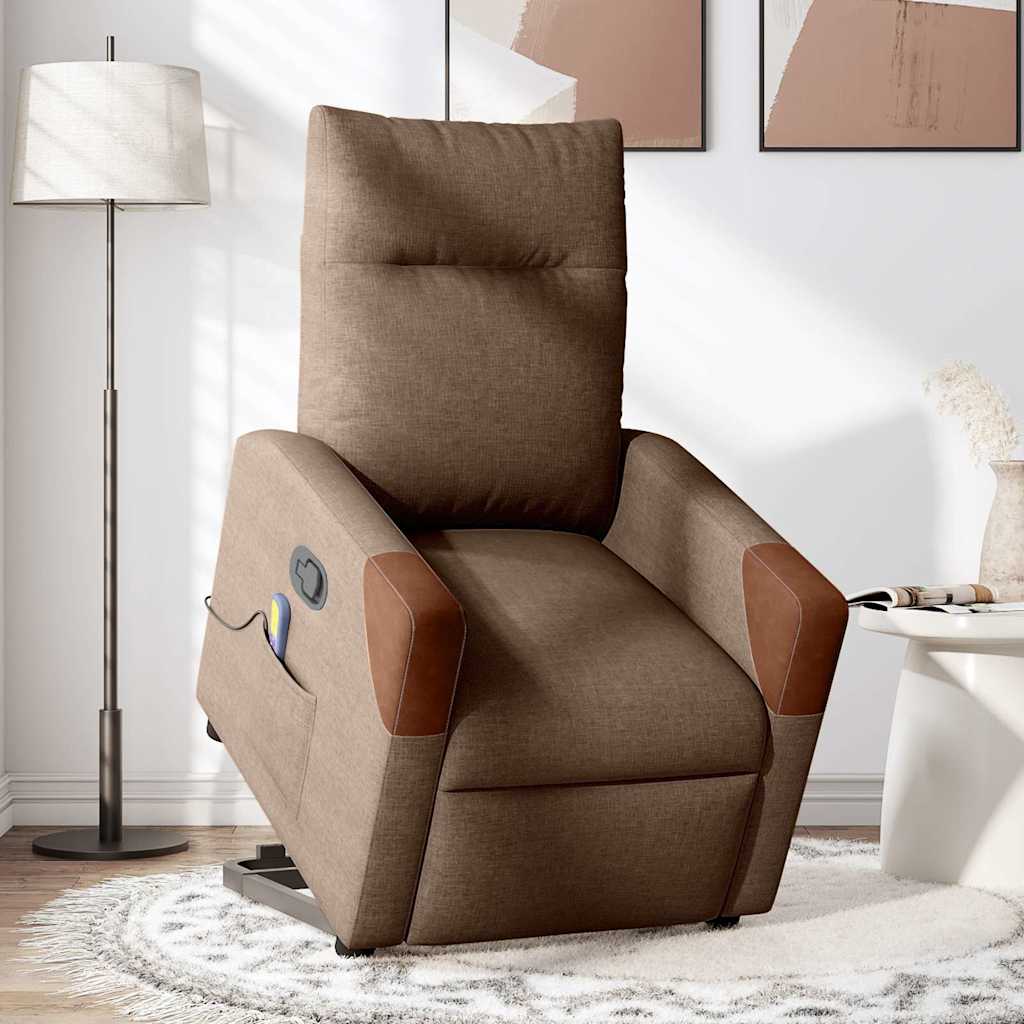 Massagesessel mit Aufstehhilfe Braun Stoff
