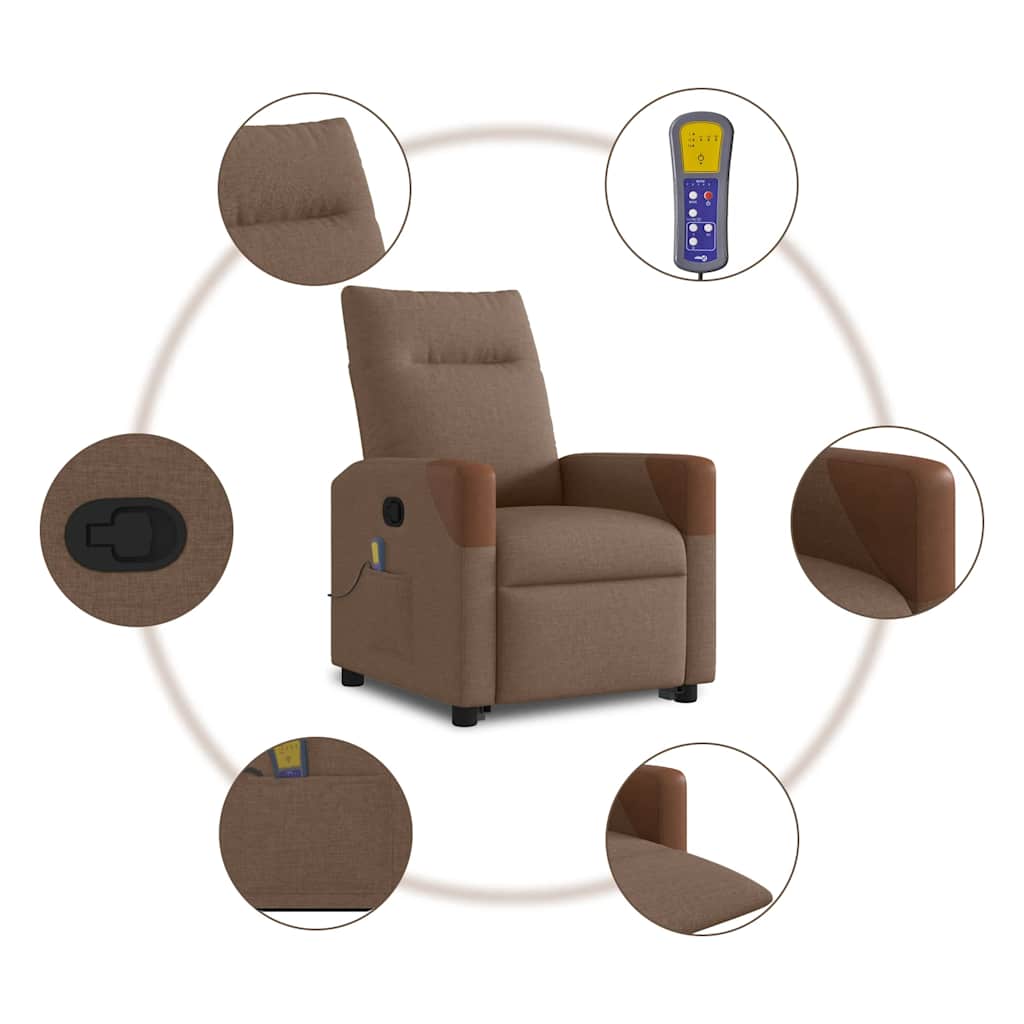 Massagesessel mit Aufstehhilfe Braun Stoff