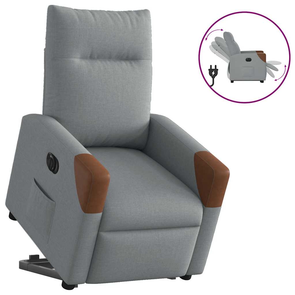 Fauteuil relax avec releveur électrique en tissu gris clair