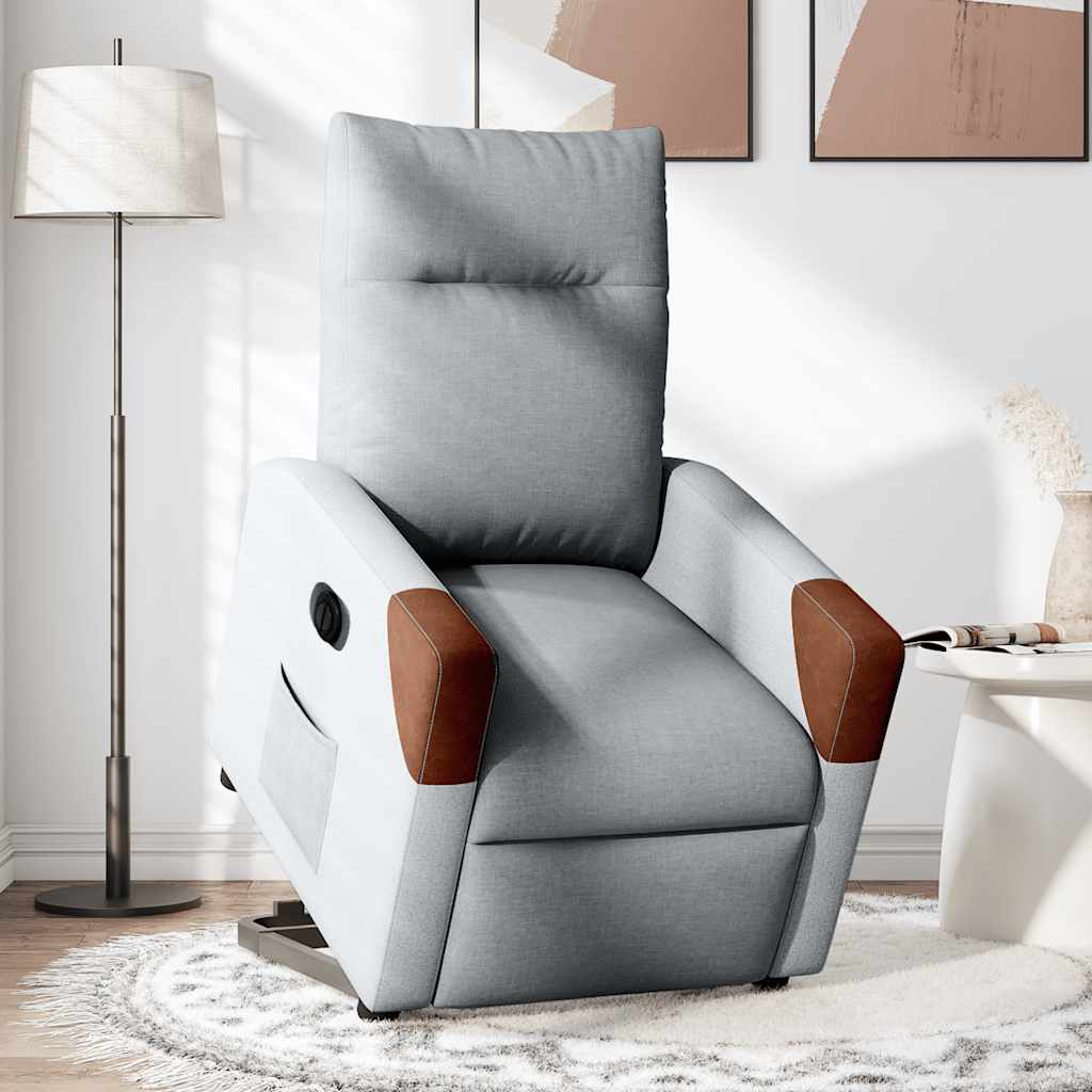 Fauteuil relax avec releveur électrique en tissu gris clair