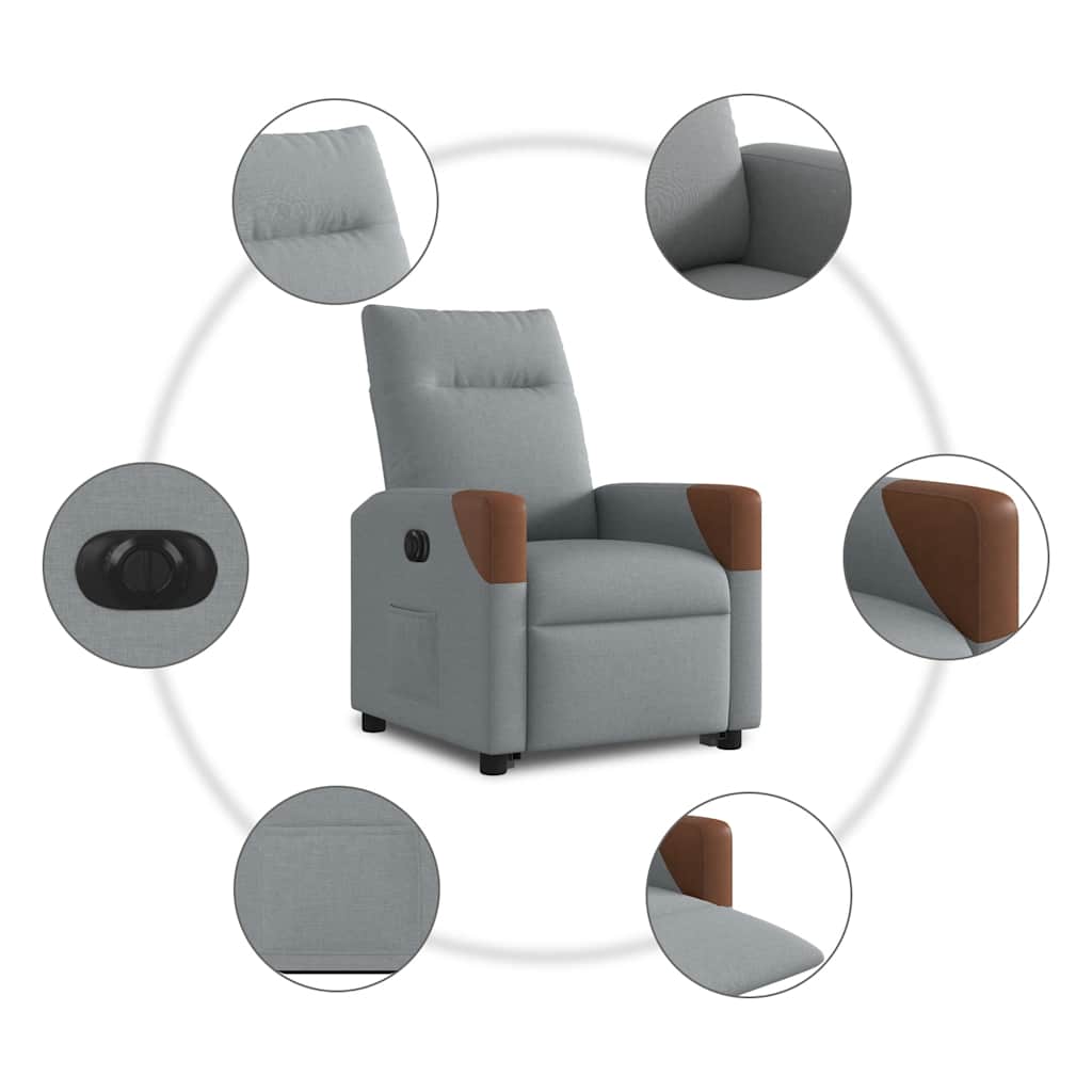 Fauteuil relax avec releveur électrique en tissu gris clair