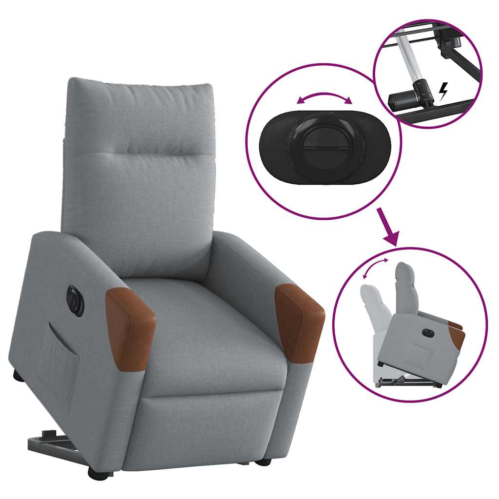 Fauteuil relax avec releveur électrique en tissu gris clair
