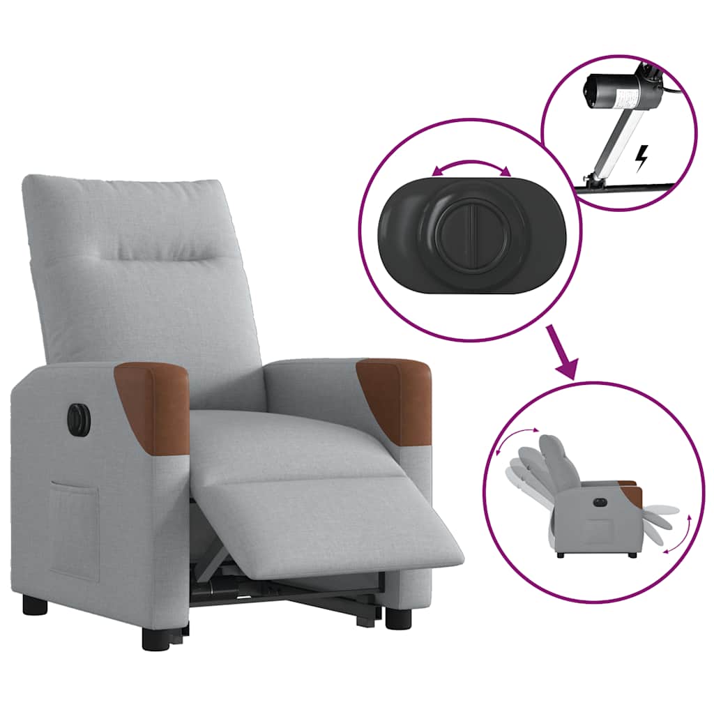 Fauteuil relax avec releveur électrique en tissu gris clair
