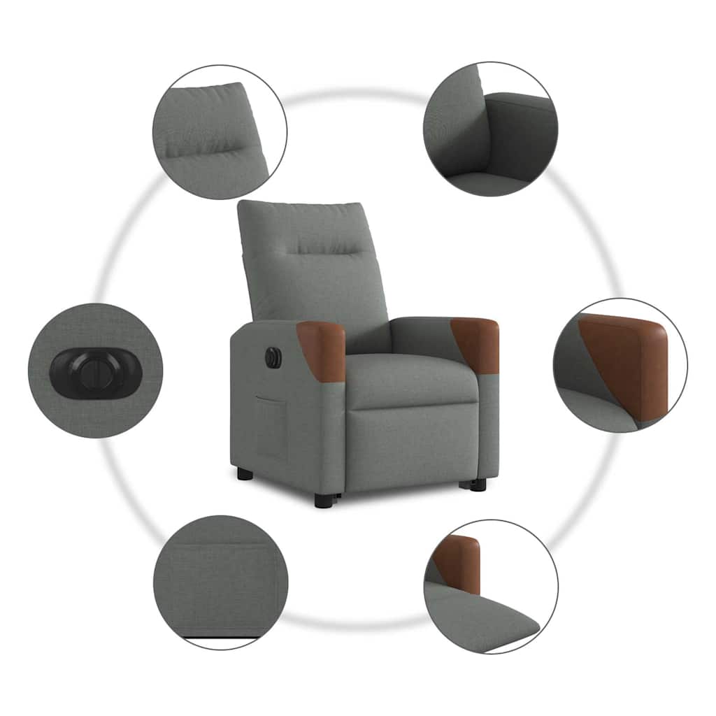 Relaxsessel mit Aufstehhilfe Elektrisch Dunkelgrau Stoff