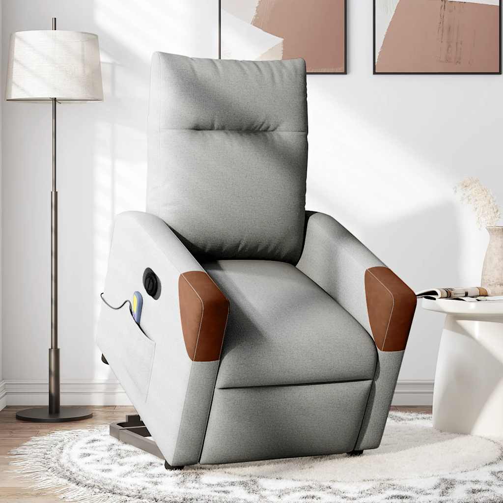 Fauteuil de massage avec aide électrique au verticalisation, tissu gris nuage