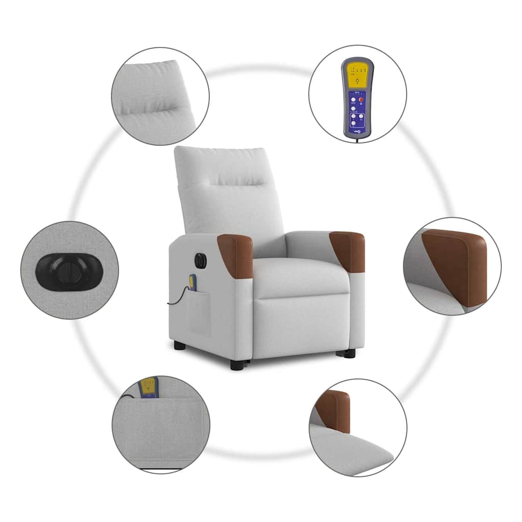 Fauteuil de massage avec aide électrique au verticalisation, tissu gris nuage