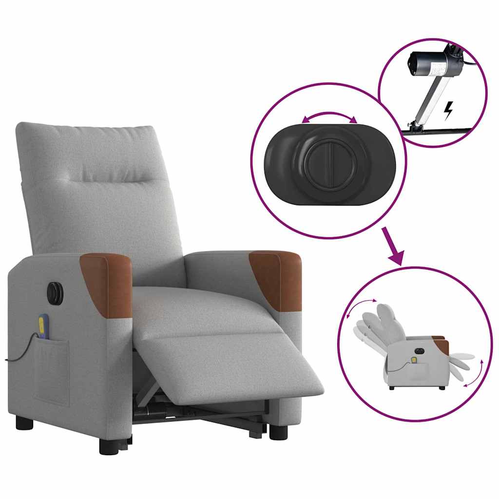 Fauteuil de massage avec aide électrique au verticalisation, tissu gris nuage