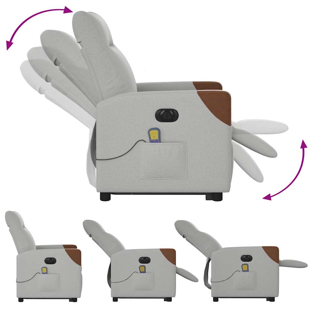 Fauteuil de massage avec aide électrique au verticalisation, tissu gris nuage