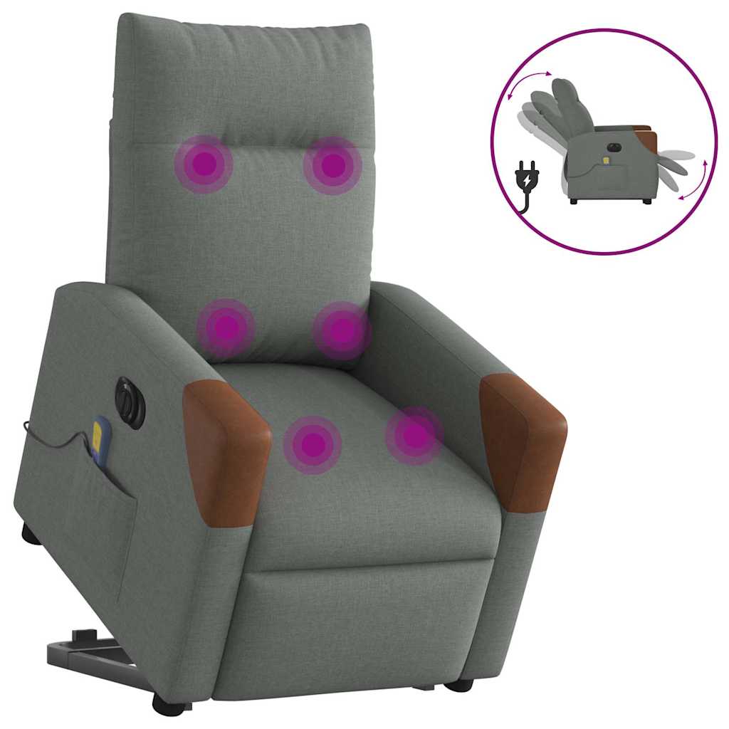 Fauteuil de massage électrique avec aide au verticalisation en tissu gris foncé