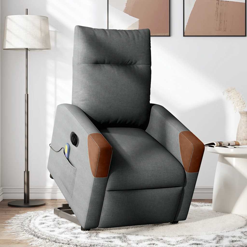 Fauteuil de massage électrique avec aide au verticalisation en tissu gris foncé