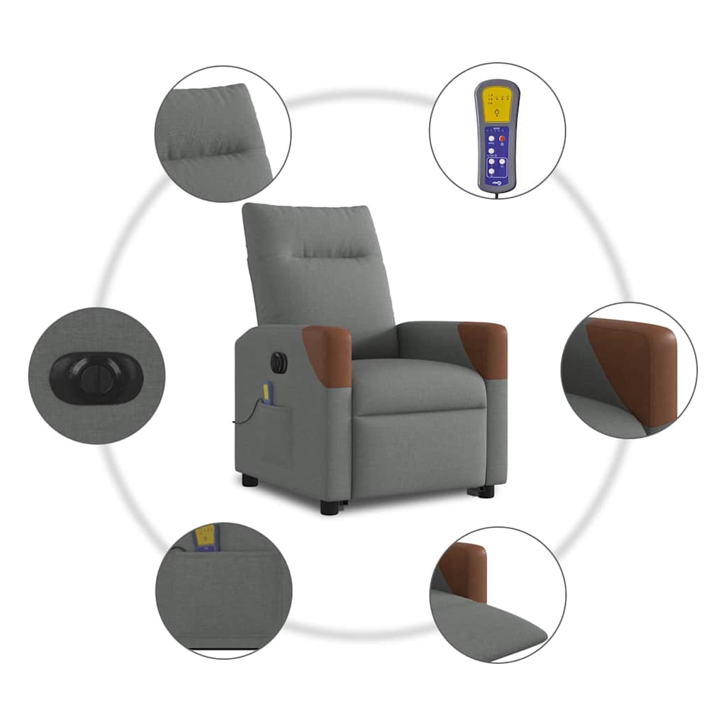 Fauteuil de massage électrique avec aide au verticalisation en tissu gris foncé