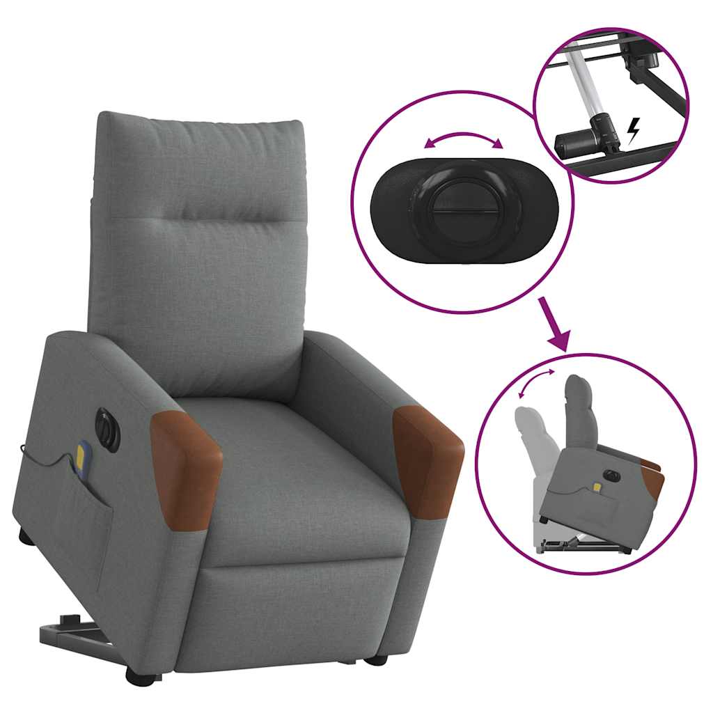 Fauteuil de massage électrique avec aide au verticalisation en tissu gris foncé