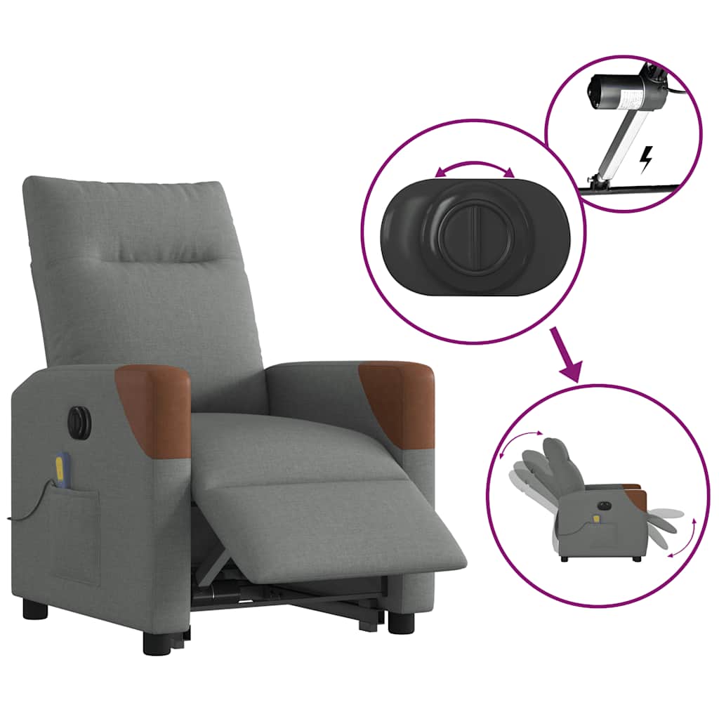 Fauteuil de massage électrique avec aide au verticalisation en tissu gris foncé