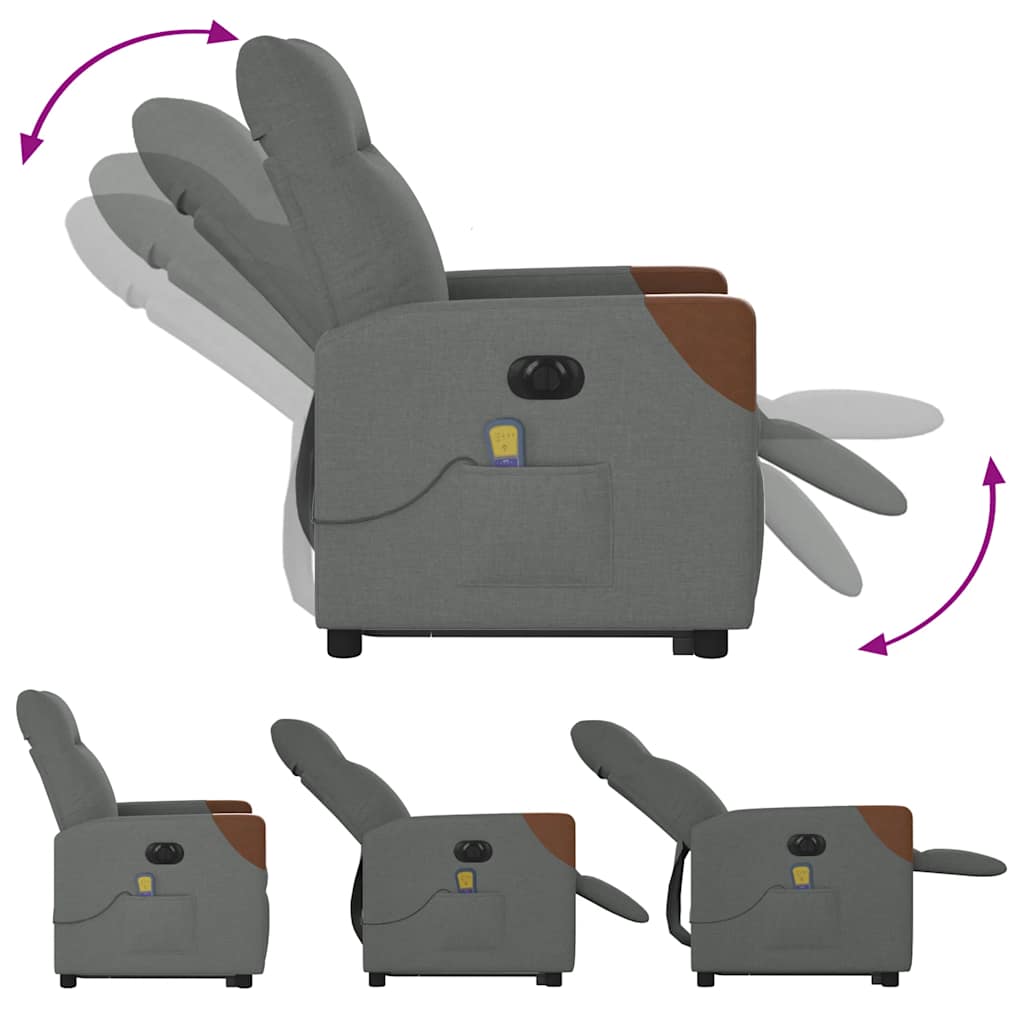 Fauteuil de massage électrique avec aide au verticalisation en tissu gris foncé