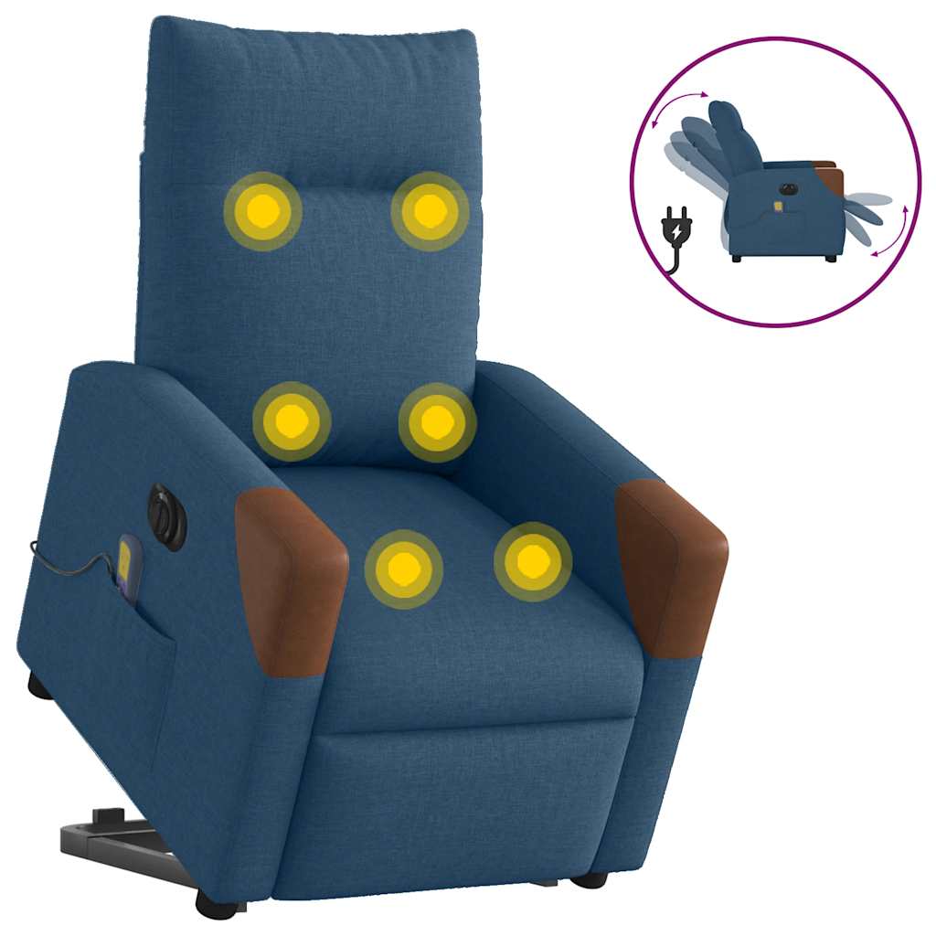 Massagesessel mit Aufstehhilfe Elektrisch Blau Stoff