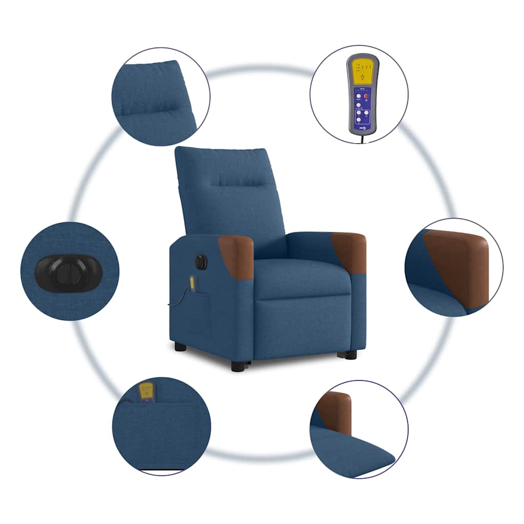 Massagesessel mit Aufstehhilfe Elektrisch Blau Stoff