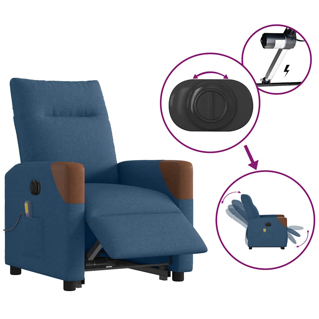 Massagesessel mit Aufstehhilfe Elektrisch Blau Stoff