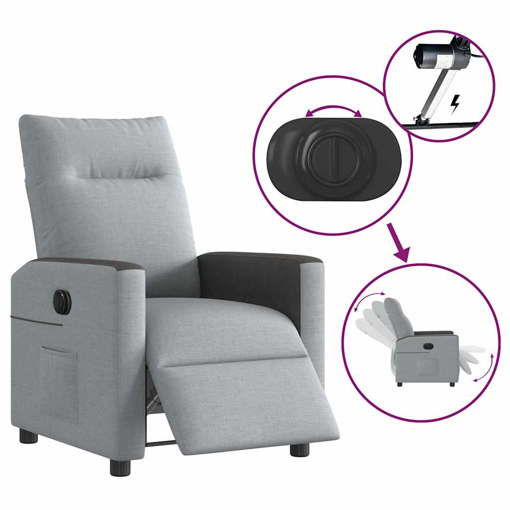 Fauteuil inclinable électrique en tissu gris clair
