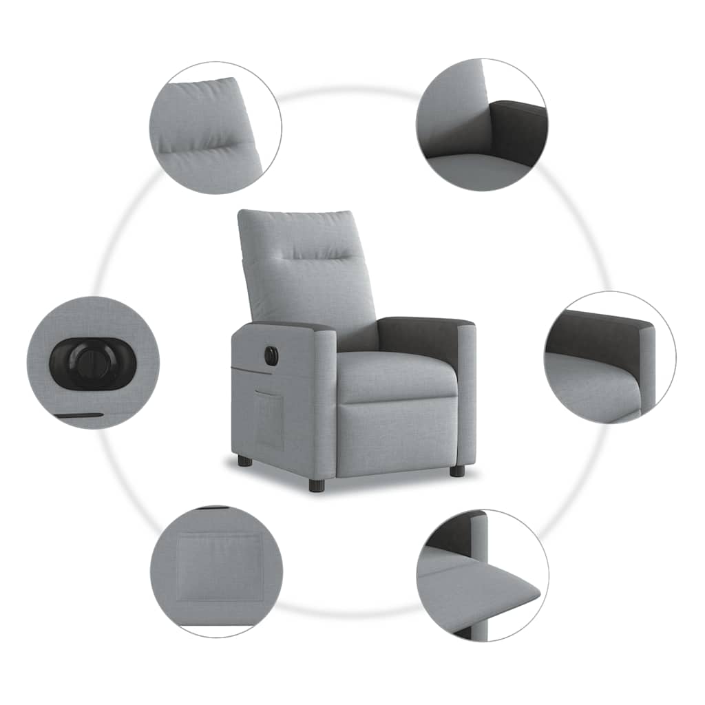 Fauteuil inclinable électrique en tissu gris clair