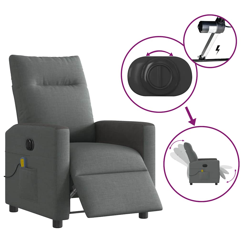 Fauteuil de massage électrique en tissu gris foncé