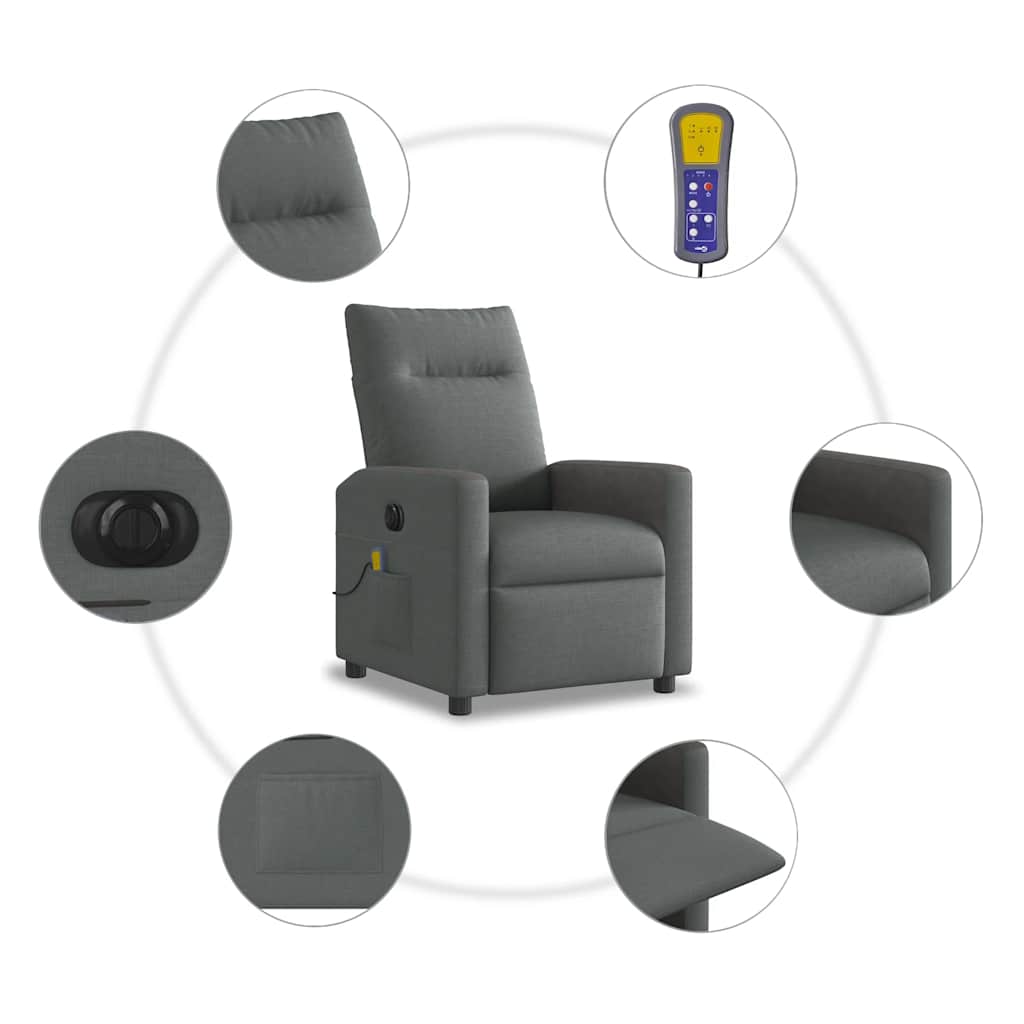Fauteuil de massage électrique en tissu gris foncé